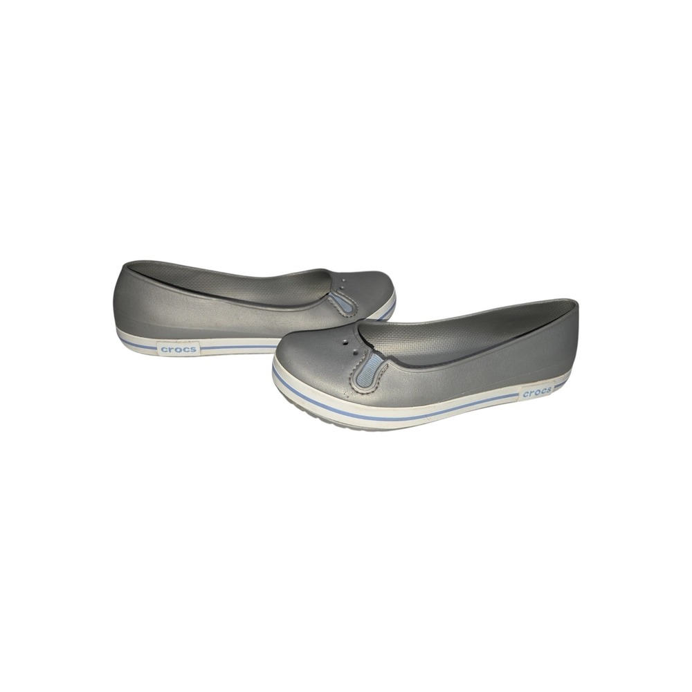 Crocs Crocband Flat Metallic Charcoal Grey Blue Ballet Flats Womens 8 - Picture 5 of 8